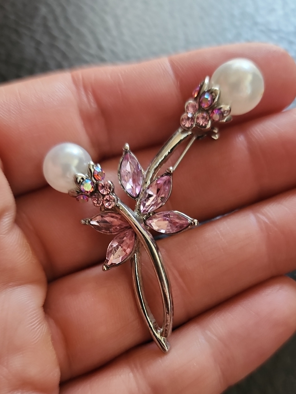 Pink Crystal Pearl Floral Brooch – Women Jewelry